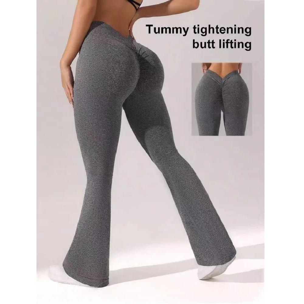 Flare Leggings V-shaped Hip Yoga Pants Women High Waist Wide Leg Pants - GilloServ