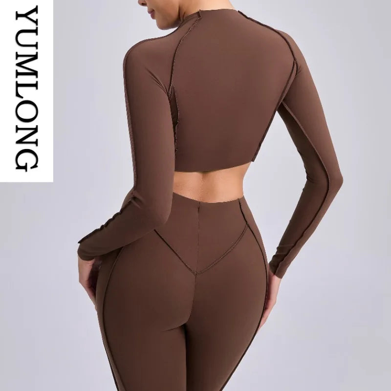 Women Yoga Shirts Non-Padded Long Sleeve Crop Tops Sportswear - GilloServ