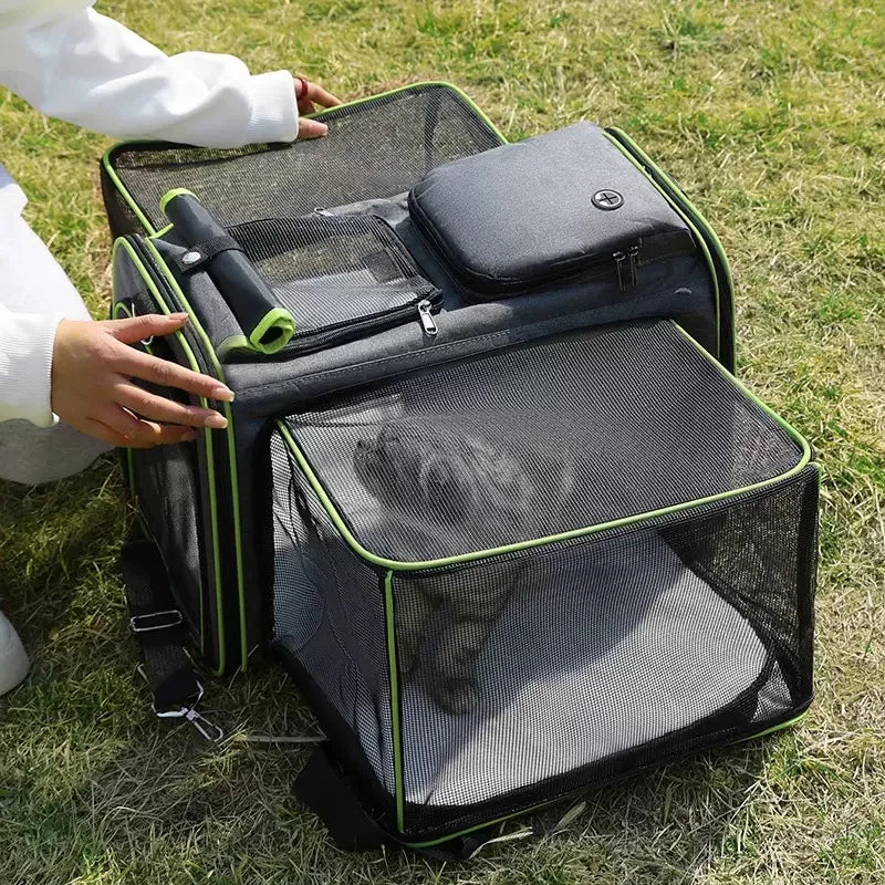 Reversible Expandable Cat and Dog Carrier - with fleece pad and pockets Travel Pet Carrier Portable outdoor carrying cat bag - GilloServ