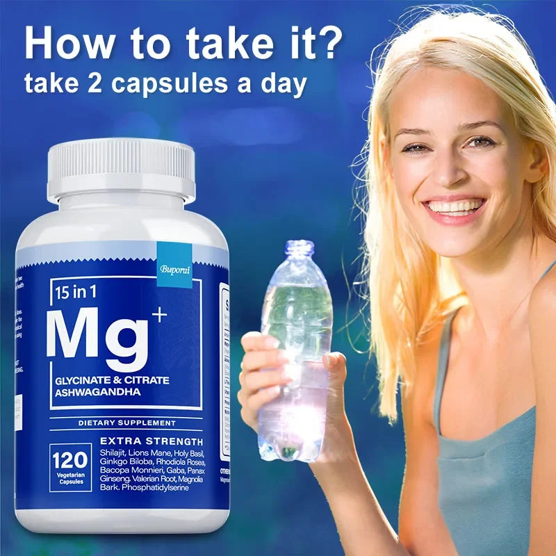 Magnesium + Ashwagandha Supplement - with Magnesium Citrate, Reduce Stress,Promote Adrenal Health, for Sleep,Heart & Bone Health - GilloServ