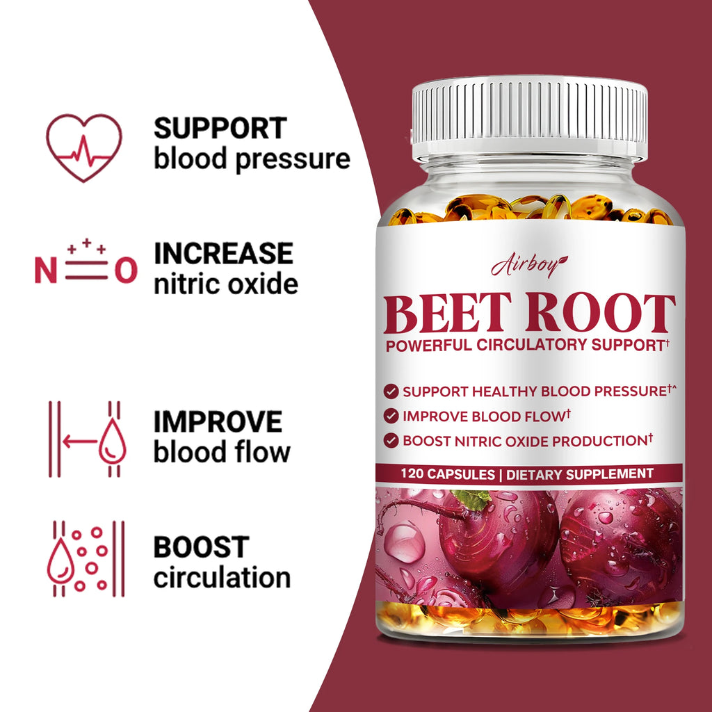 Beetroot - Maintain Healthy Blood Pressure, Improve Blood Circulation, Support Heart and Cardiovascular Health - 120 Capsules - GilloServ