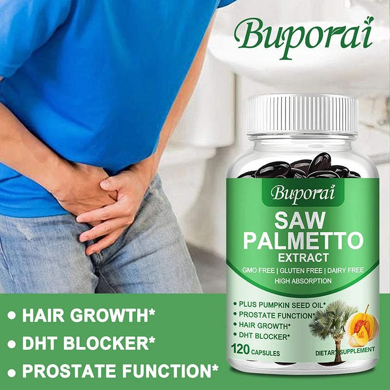Saw Palmetto Capsules - with Pumpkin Seed Oil - Promotes Prostate Health, Urinary Tract Support, Reduces Hair Loss - GilloServ