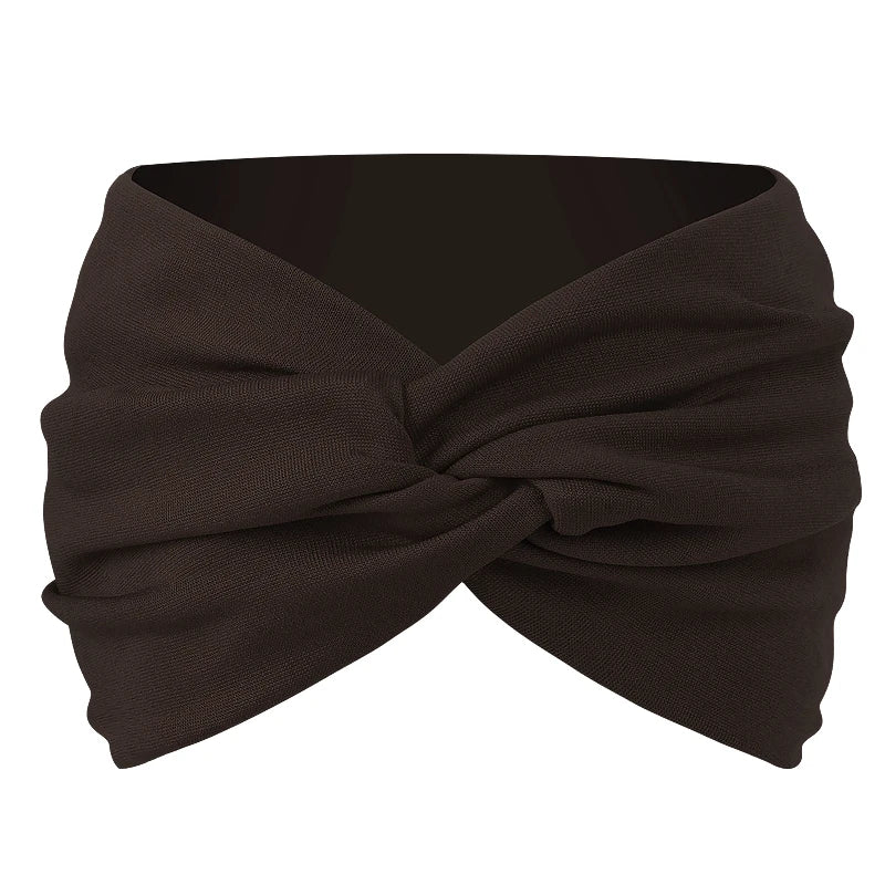 Women Solid Color Super Wide Headband Twisted Criss Cross Elastic Hairband Yoga Running Sports Non Slip Sweat Hair Accessories - GilloServ