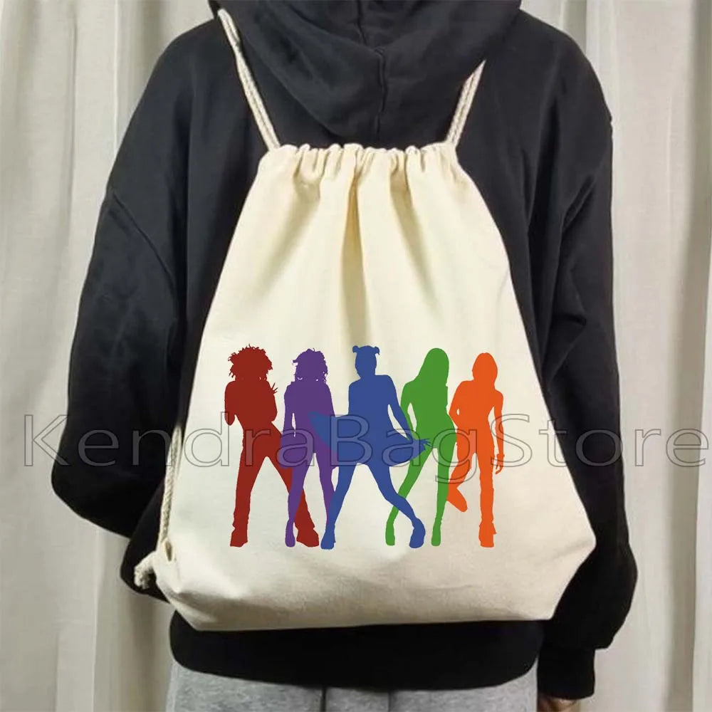 Fashion Spice Girls Print Canvas Drawstring Bags Soccer Backpack Gym - GilloServ