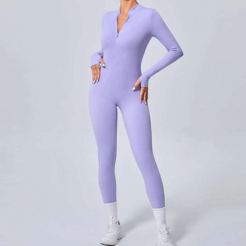 Seamless Yoga Jumpsuits Sports Fitness Hip-lifting Skinny Long-sleeved Zipper Winter Workout Gym Leggings Sportswear for Women - GilloServ