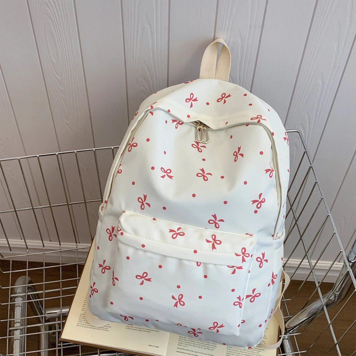 Back To School Backpack Playful Bow Print Bookbag Quilted Comfort and Multi-Pocket Organization System for Women's Campus Life - GilloServ