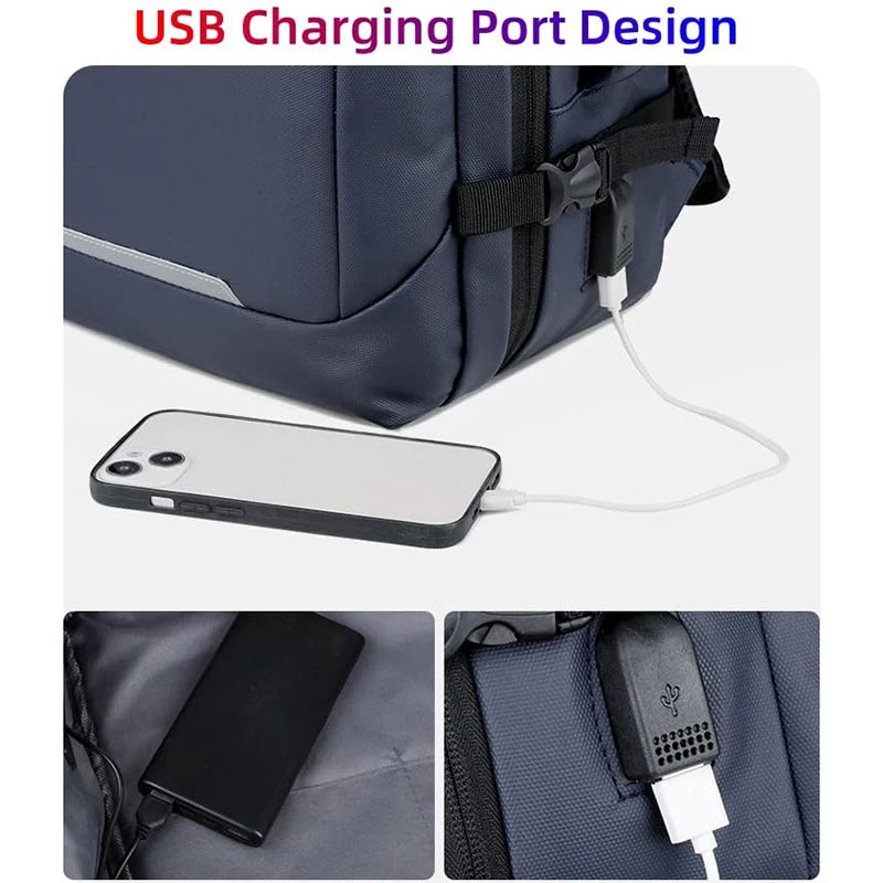 180 Degree Open Laptop Backpack with USB Charging Port Waterproof Business Travel Bag - GilloServ