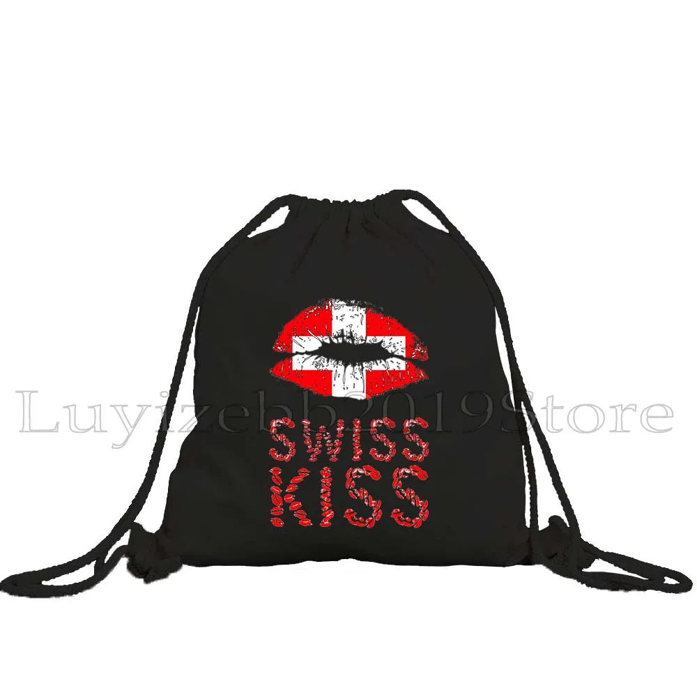Zurich Switzerland Map Flag Swiss Girl Drawstring Bag - GilloServ