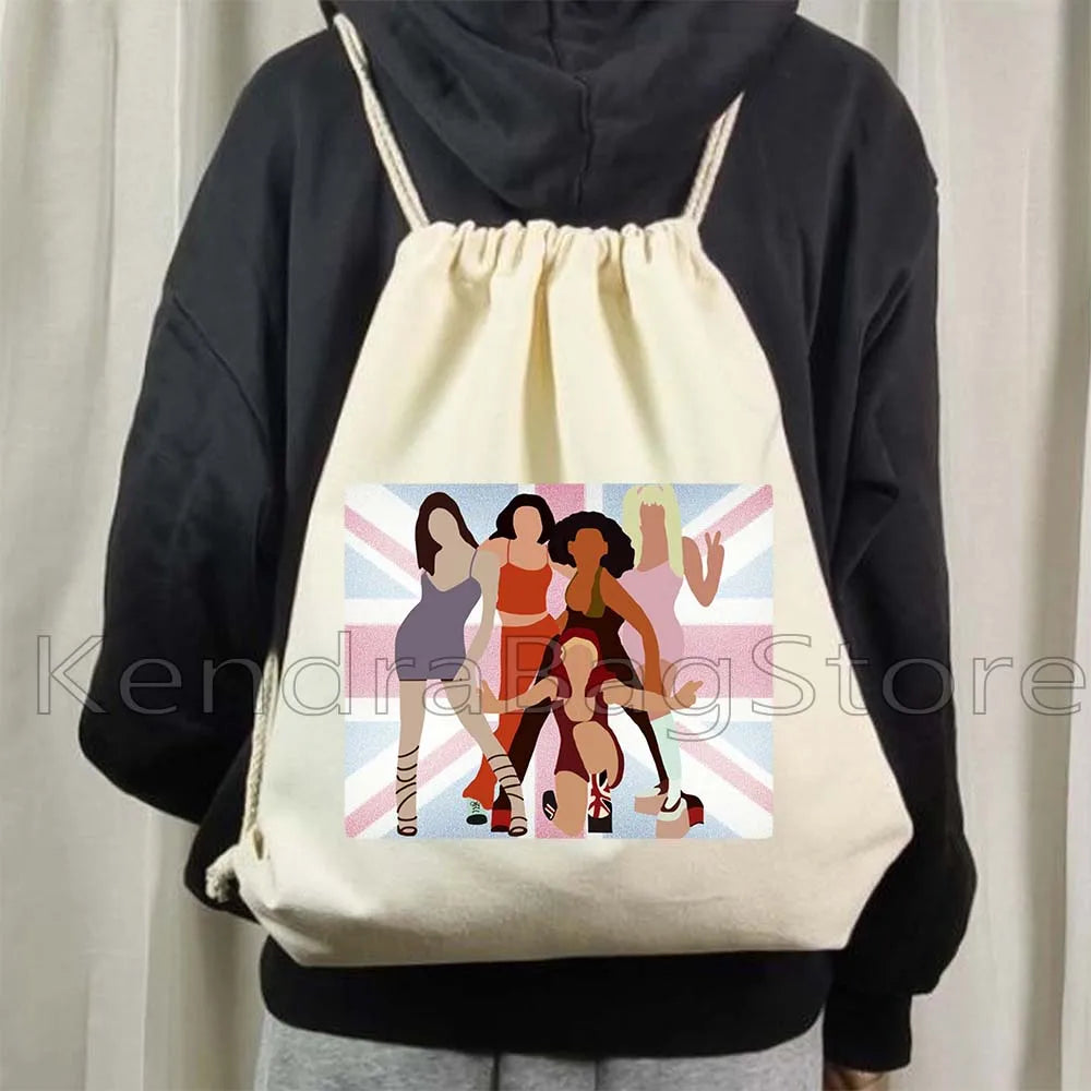 Fashion Spice Girls Print Canvas Drawstring Bags Soccer Backpack Gym - GilloServ