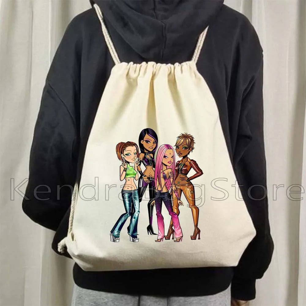 Fashion Spice Girls Print Canvas Drawstring Bags Soccer Backpack Gym - GilloServ