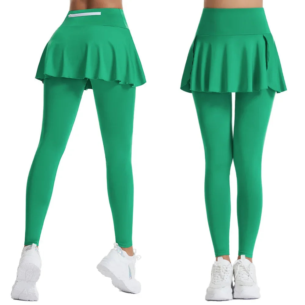 Women High Waist Leggings Solid Color Tennis Pleated Skirts Autumn Winter Fitness Sports - GilloServ