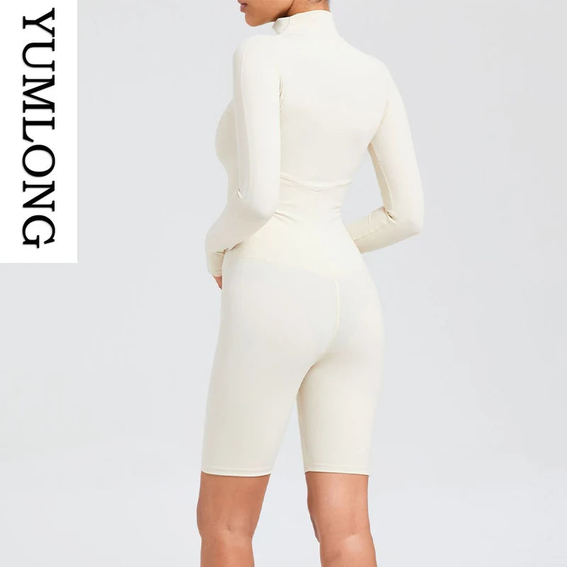 Women Zip-Up Yoga Bodysuit High Waist Athletic Unitard Workout - GilloServ