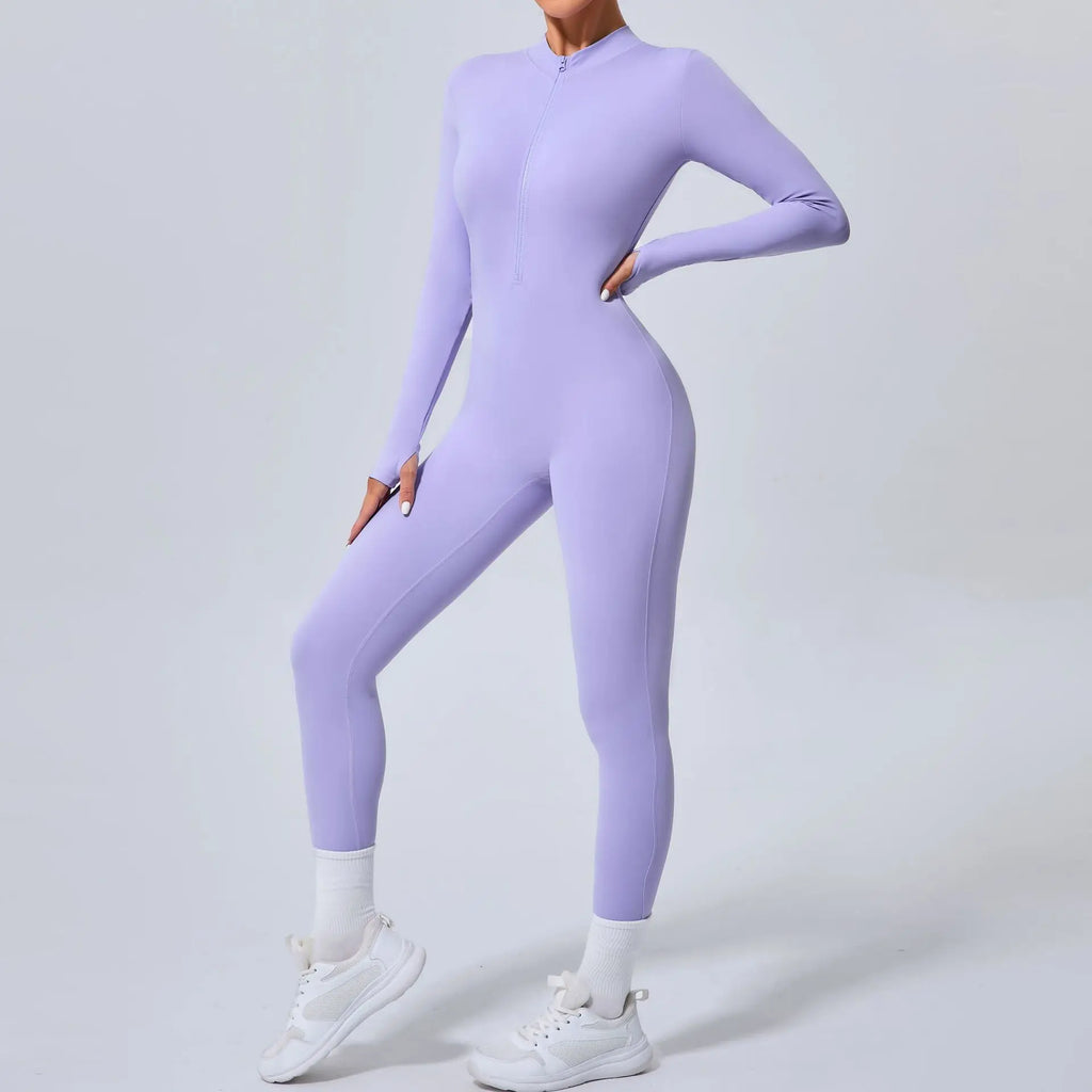 Seamless Yoga Jumpsuits Sports Fitness Hip-lifting Skinny Long-sleeved Zipper Winter Workout Gym Leggings Sportswear for Women - GilloServ