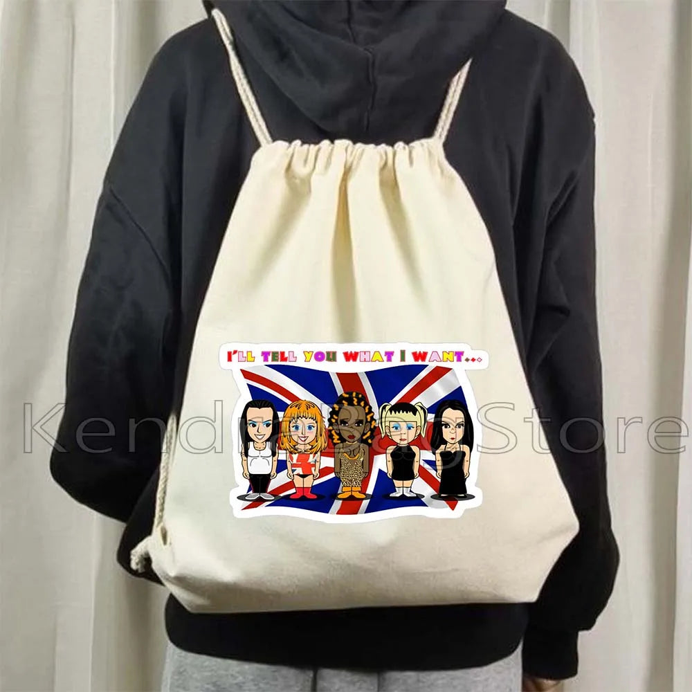 Fashion Spice Girls Print Canvas Drawstring Bags Soccer Backpack Gym - GilloServ