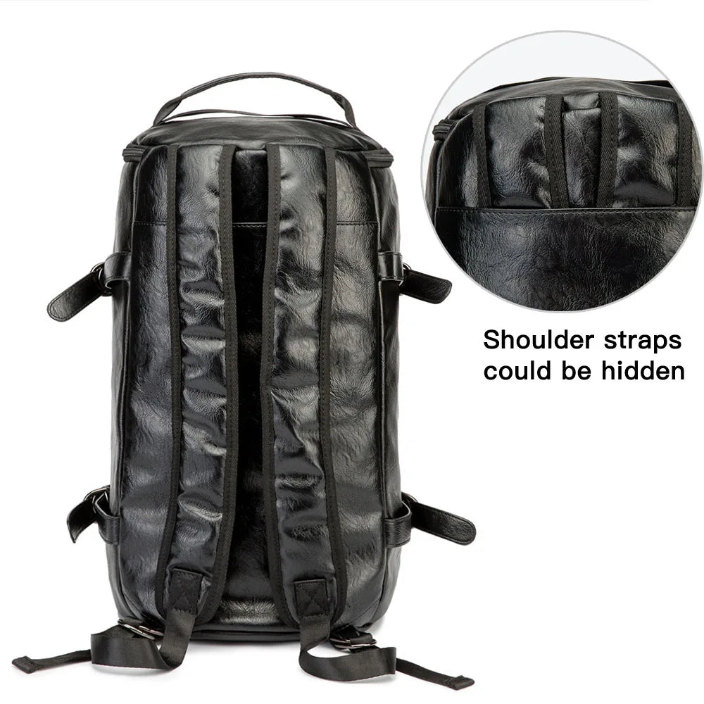 Men Leather Bucket Backpack Multifunctional Travel Bag Large Capacity - GilloServ