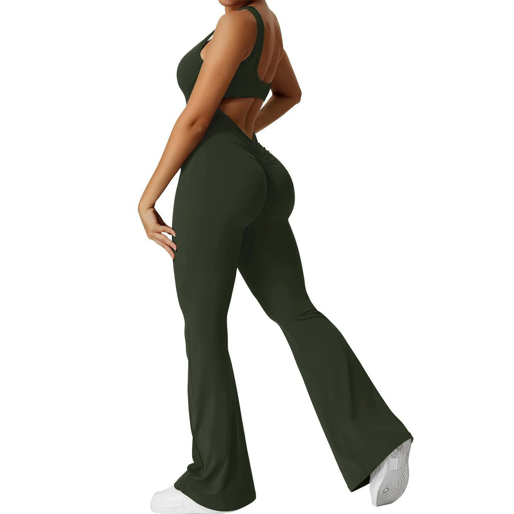 Summer New Women's Slim Hip Lifting Jumpsuit U Neck Sexy Hottie Backless Sleeveless Flared Pants Sports Yoga Wear - GilloServ