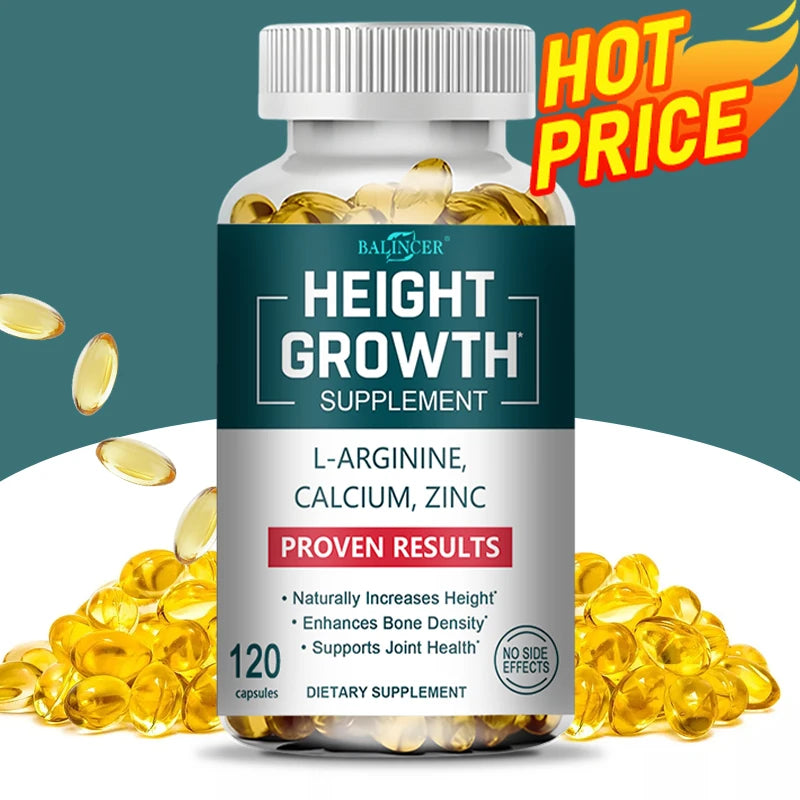 Height Growth Supplement - with Calcium, Vitamin D3 To Support Joint Health, Bone Strengthening and Growth - 120 Capsules - GilloServ
