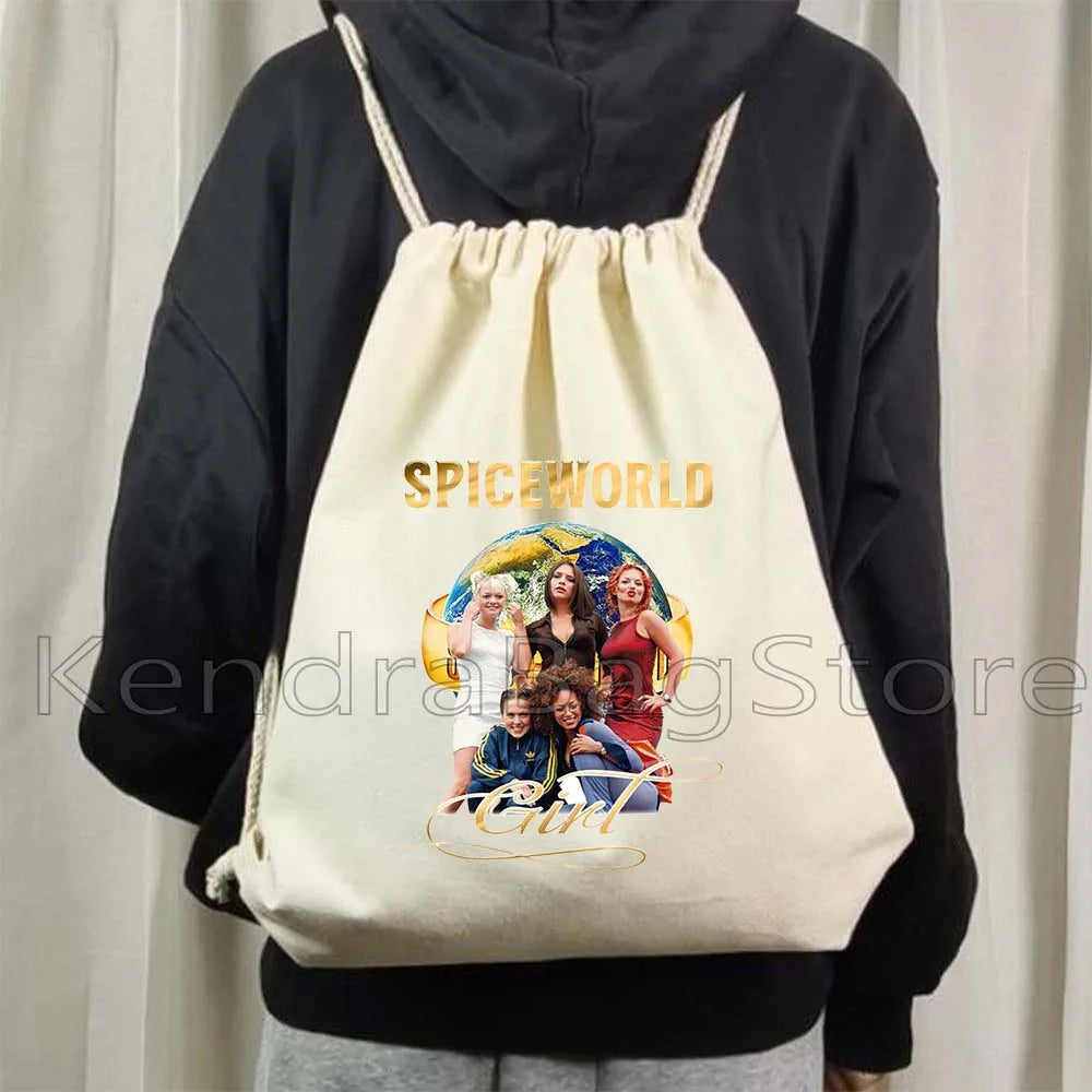 Fashion Spice Girls Print Canvas Drawstring Bags Soccer Backpack Gym - GilloServ