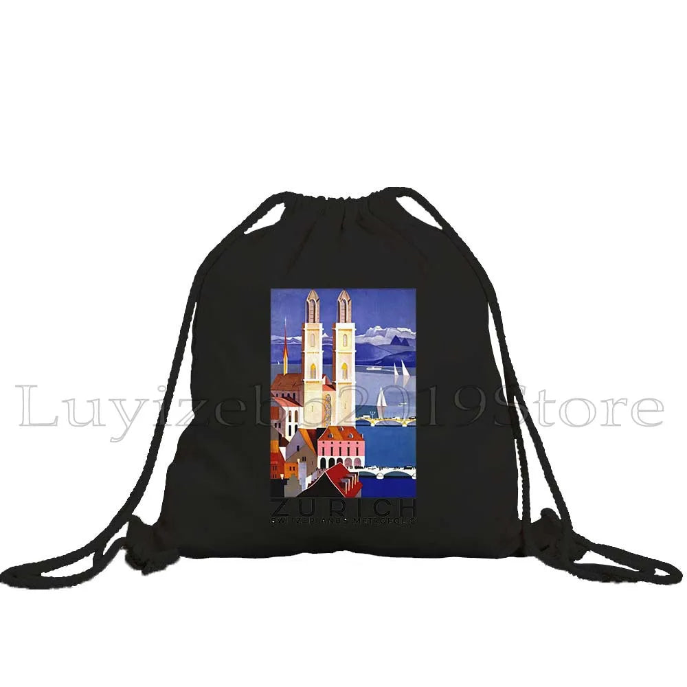 Zurich Switzerland Map Flag Swiss Girl Drawstring Bag - GilloServ