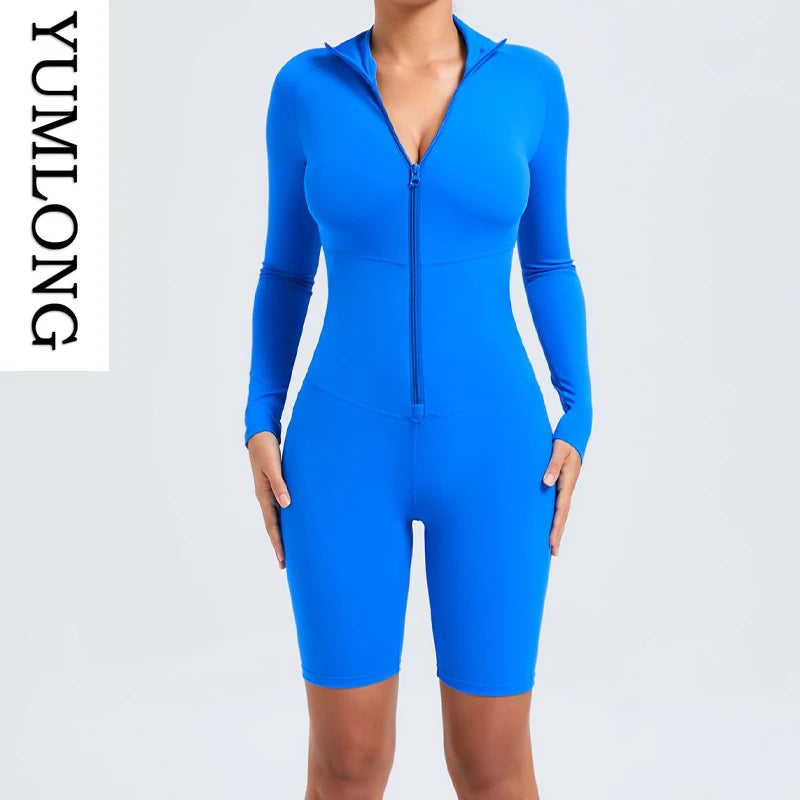 Women Zip-Up Yoga Bodysuit High Waist Athletic Unitard Workout - GilloServ