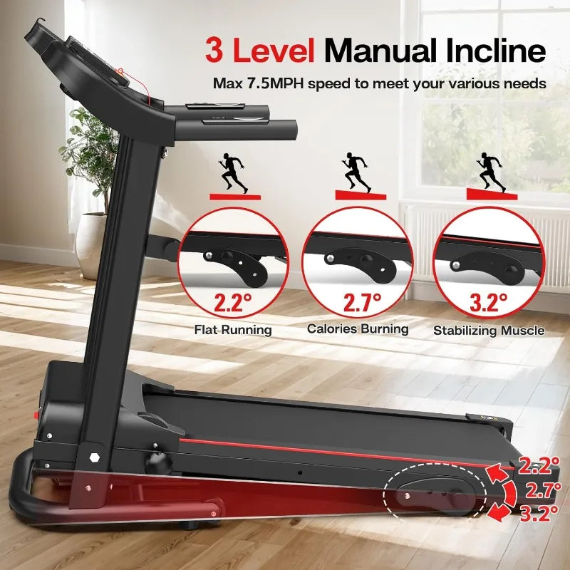 Foldable Treadmill 3.0 HP Quiet Brushless, 7.5 MPH, 300 LBS Capacity for Home Gym Use with Pulse Sensor LED Display Treadmill - GilloServ