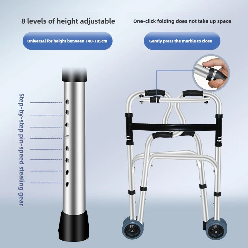 ‌Elderly Walker with Seat, 4-Wheel Mobility Rollator, Adjustable Walking Aid Cane - GilloServ