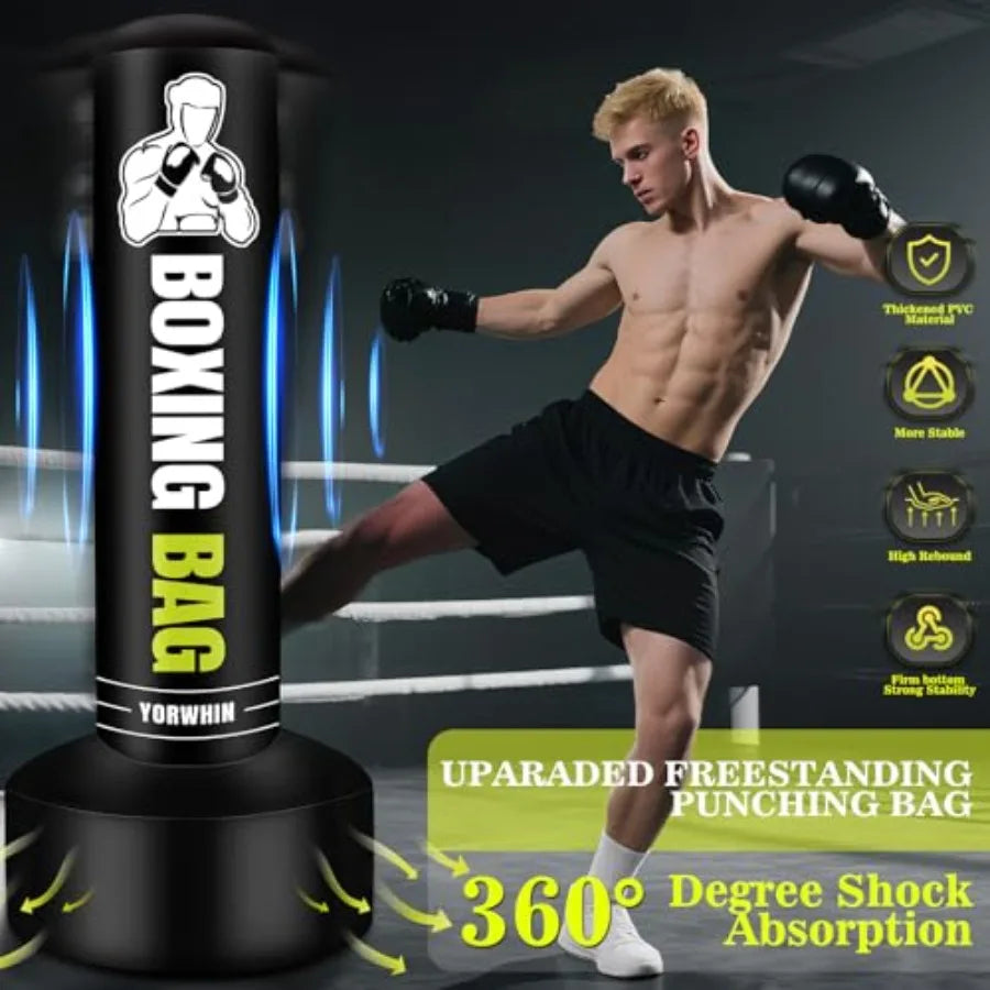 Freestanding Punching Bag for Adults Teens// 70'' Heavy Boxing Bag with Stand Includes Gloves Pump and Jump Rope Ideal for Home G - GilloServ