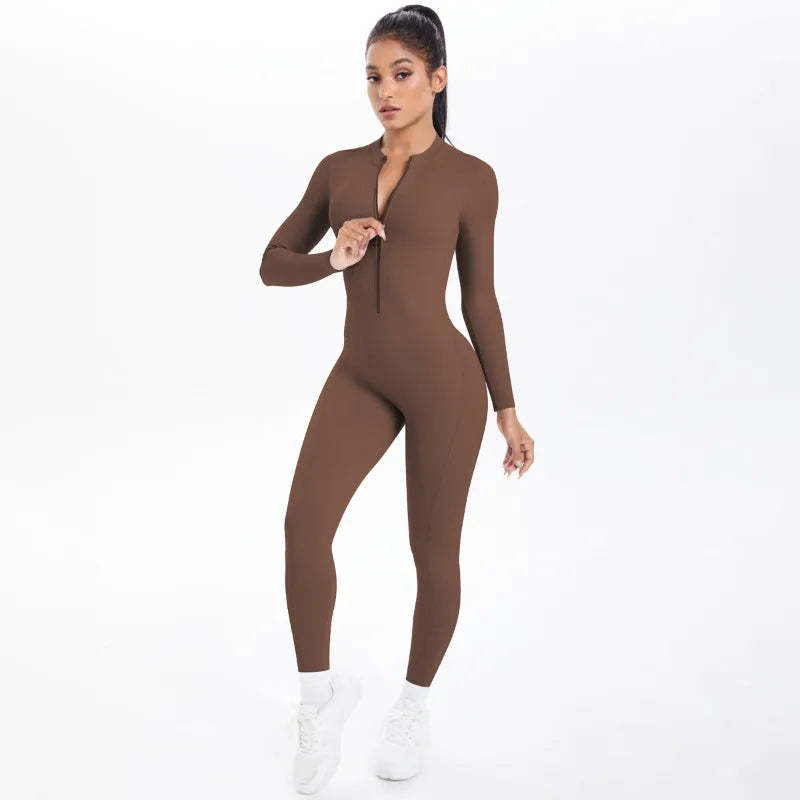 Women's Yoga Bodysuit Half Zip Front Open Back Butt Lift - GilloServ