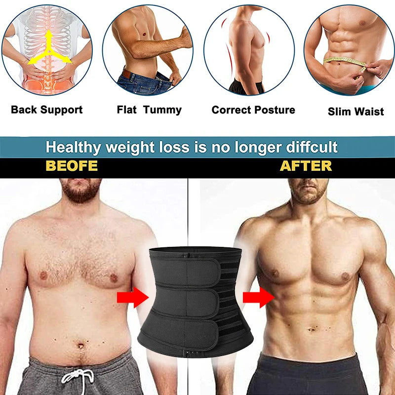 Mens Waist Trainer Corsets Fitness Trimmer Belt// Slimming Body Shaper Weight Loss Sauna Sweat Girdle Workout Fat Burner Fajas - GilloServ