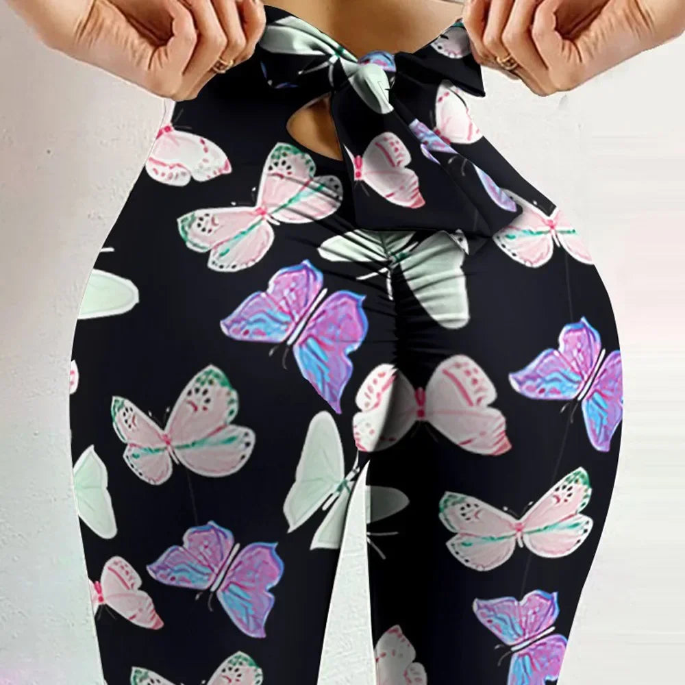 High Waist Sexy Butterfly Printed Leggings Bowknot Yoga Pants - GilloServ