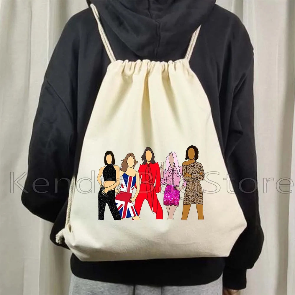 Fashion Spice Girls Print Canvas Drawstring Bags Soccer Backpack Gym - GilloServ