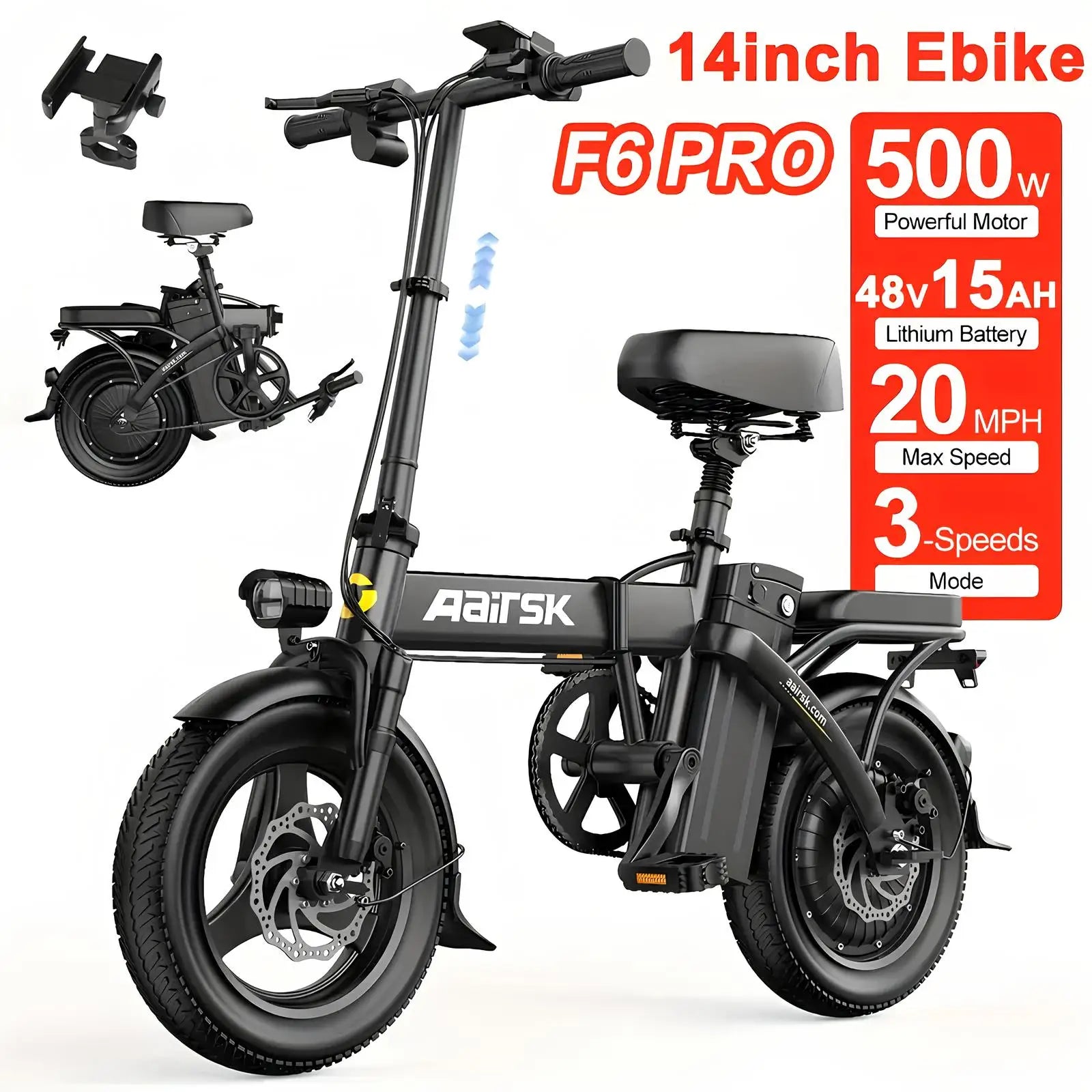 Mountain E- Bike Adults 500W Peak Motor 26'' Tires Front Suspension Electric Bicycle - GilloServ