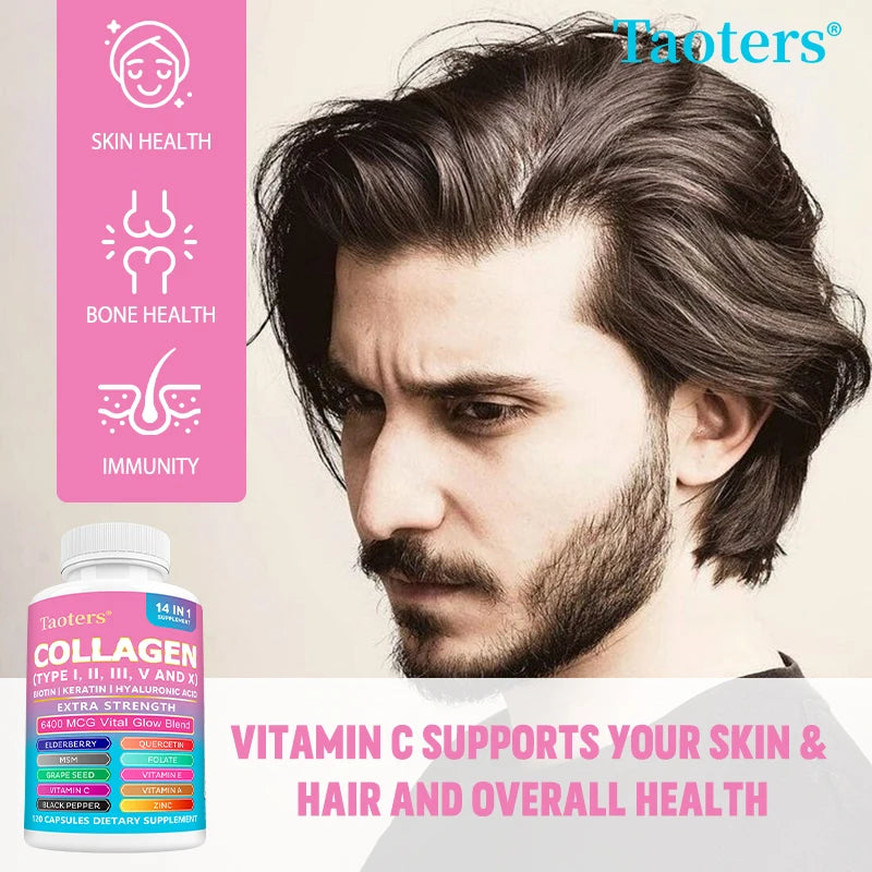 Collagen Types I, II, III, V and X - Biotin, Capillary Vitamin, Hyaluronic Acid - Supports Skin, Hair, Nails and Joints - GilloServ