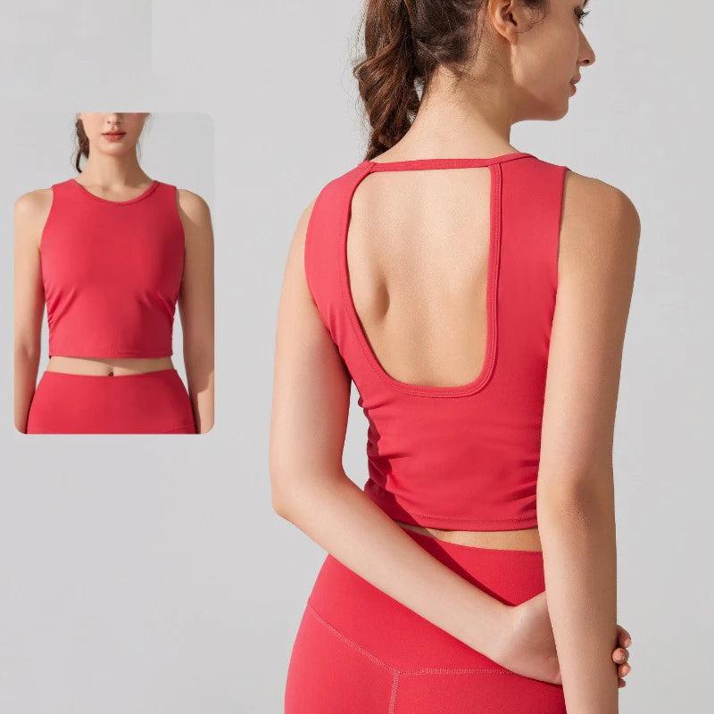 Women's Sports Bra Top with Built-in Padded Cups Breathable Yoga Vest - GilloServ