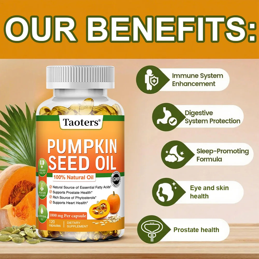 Pumpkin Seed Oil - Supports Prostate Health and Hair Growth, Enhances Brain Function, Urinary Tract Support - 120 Capsules - GilloServ