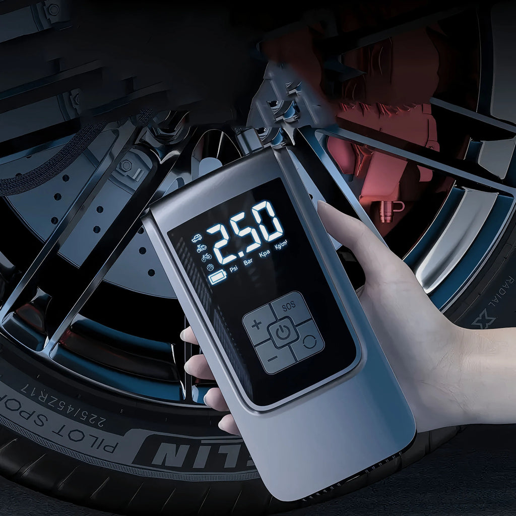 Portable Air Compressor for Car Motorcycle Bicycle - Fast Tire Inflator with Accurate Pressure Gauge - GilloServ