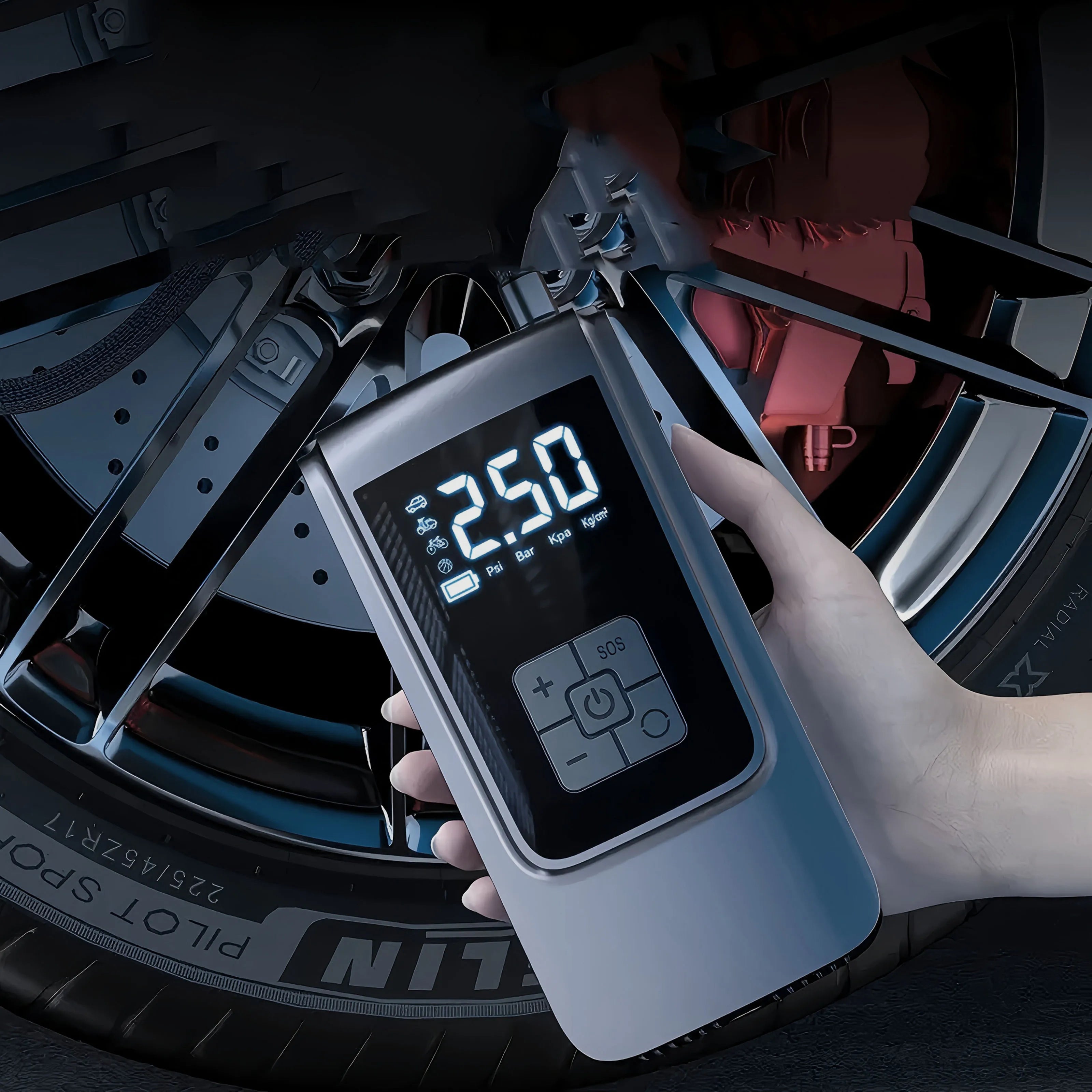 Portable Air Compressor for Car Motorcycle Bicycle - Fast Tire Inflator with Accurate Pressure Gauge - GilloServ