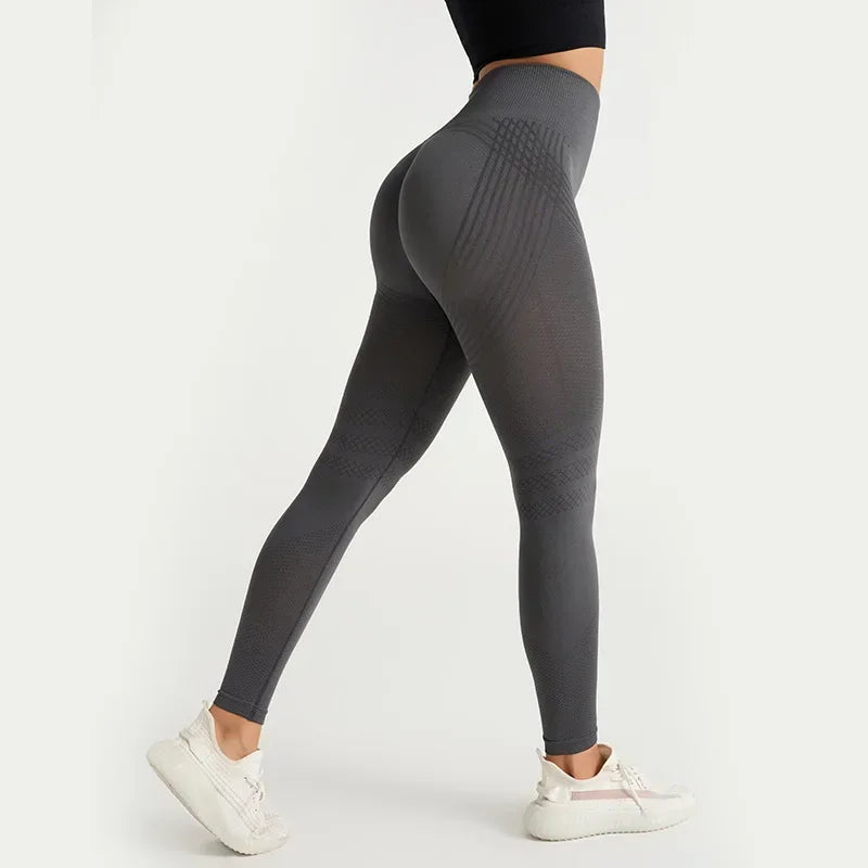 Womens High Waisted Yoga Leggings - Seamless Hip Lift Tummy Control Fitness Pants with Sculpting Lines Activewear - GilloServ