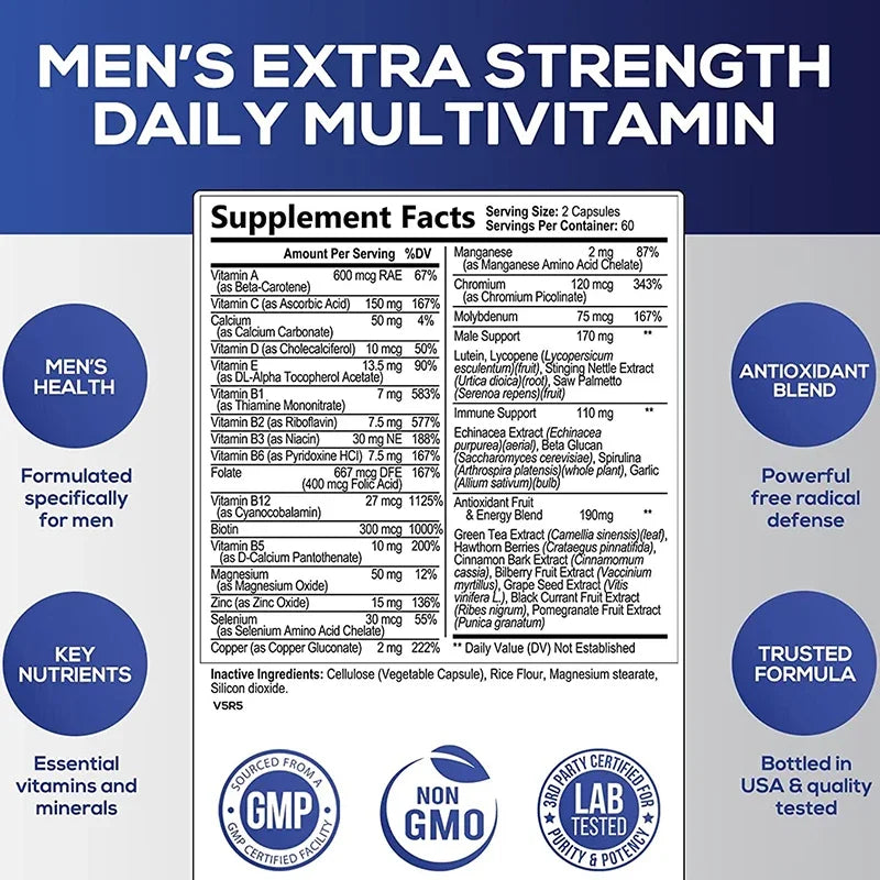 Men's Daily Multivitamin Supplement - Provides Cognitive Brain Health, Energy and Stamina, and Muscle Mass - GilloServ