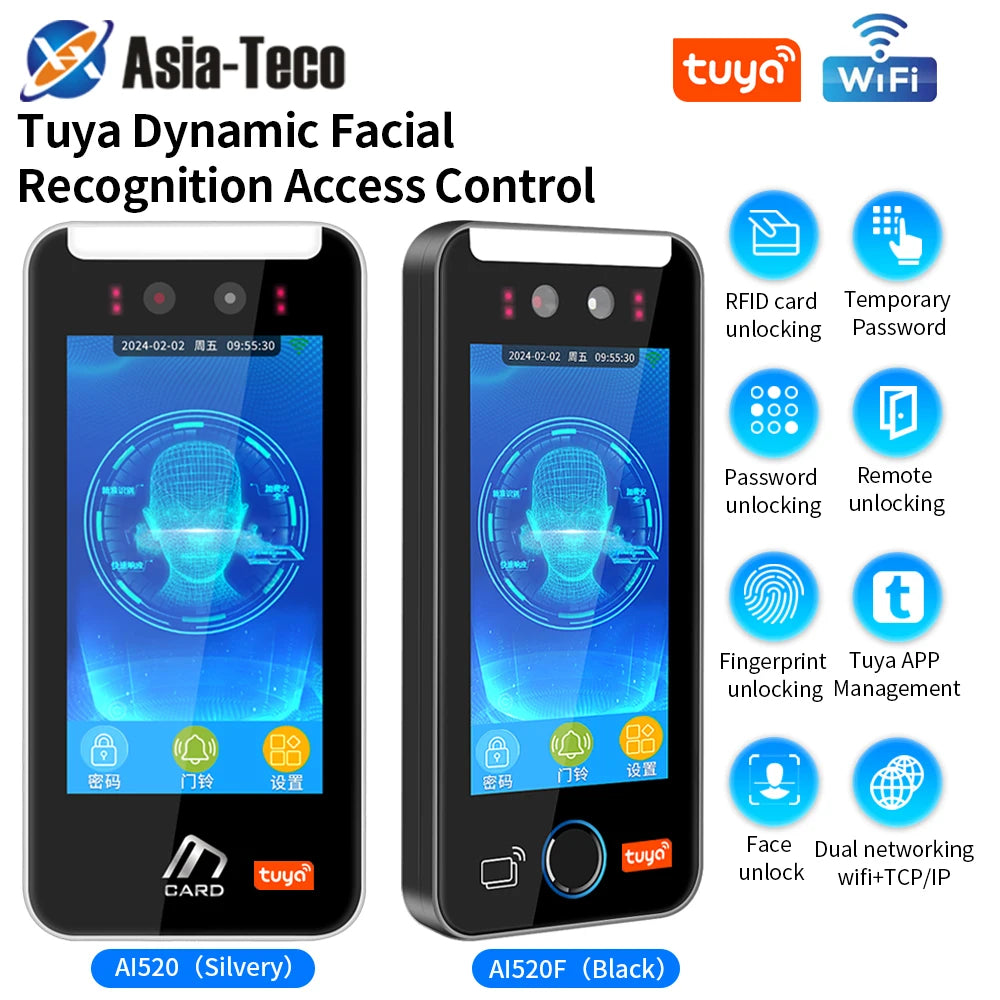 5 inch Touch Screen Server WIFI Tuya Face Recognition Fingerprint Access Control With RFID Reader Face Time Attendance Machine - GilloServ