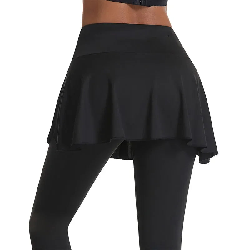 Women High Waist Leggings Solid Color Tennis Pleated Skirts Autumn Winter Fitness Sports - GilloServ