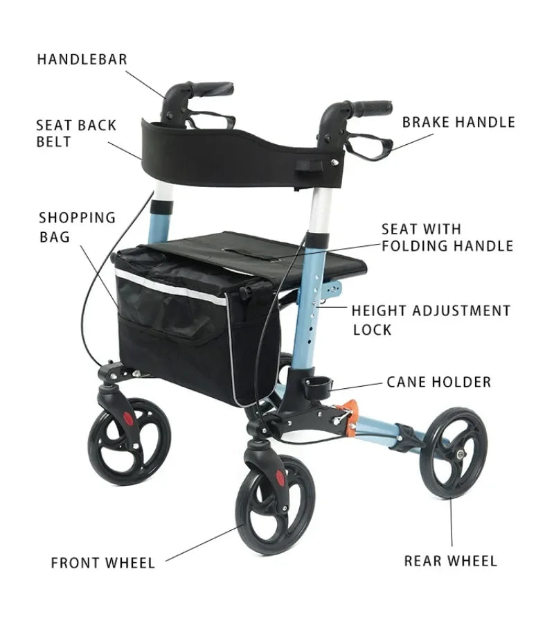 Aluminum Lightweight for Disable Adult Elderly Mobility Outdoor Walking Aids Folding Rollator Walker With Seat - GilloServ