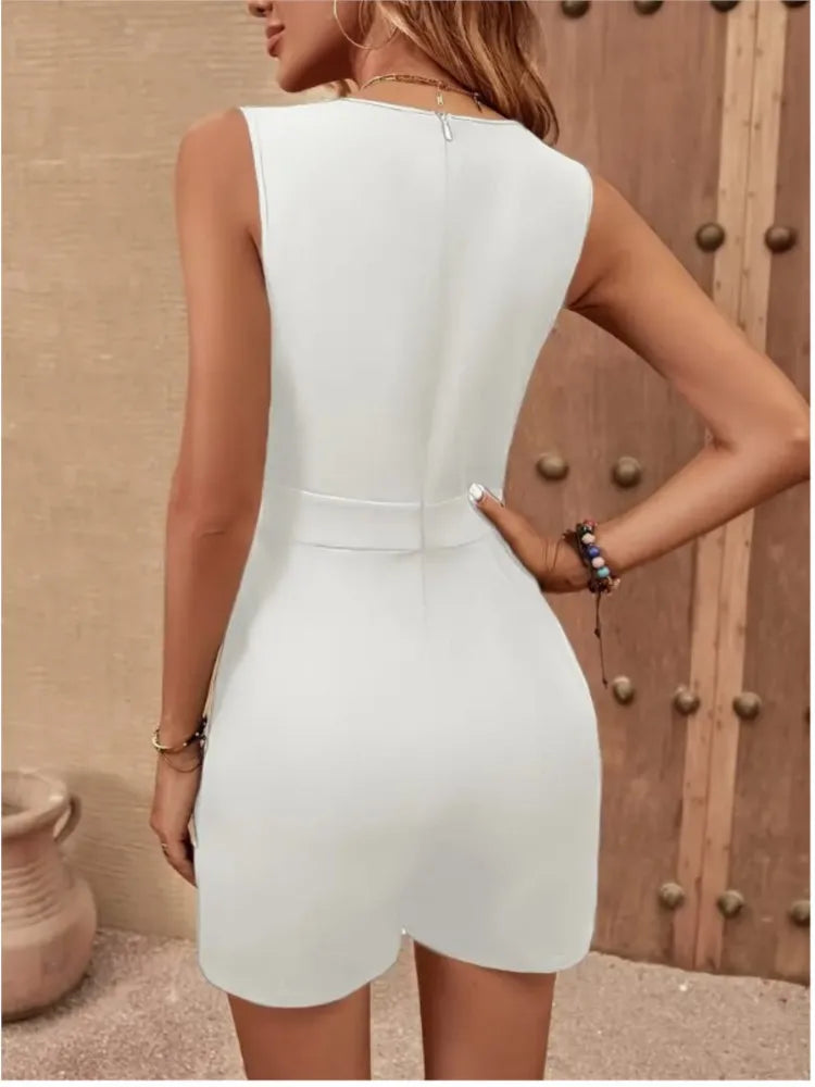 Summer Women's Clothing Simple Solid Color Sleeveless V-neck Jumpsuit - GilloServ