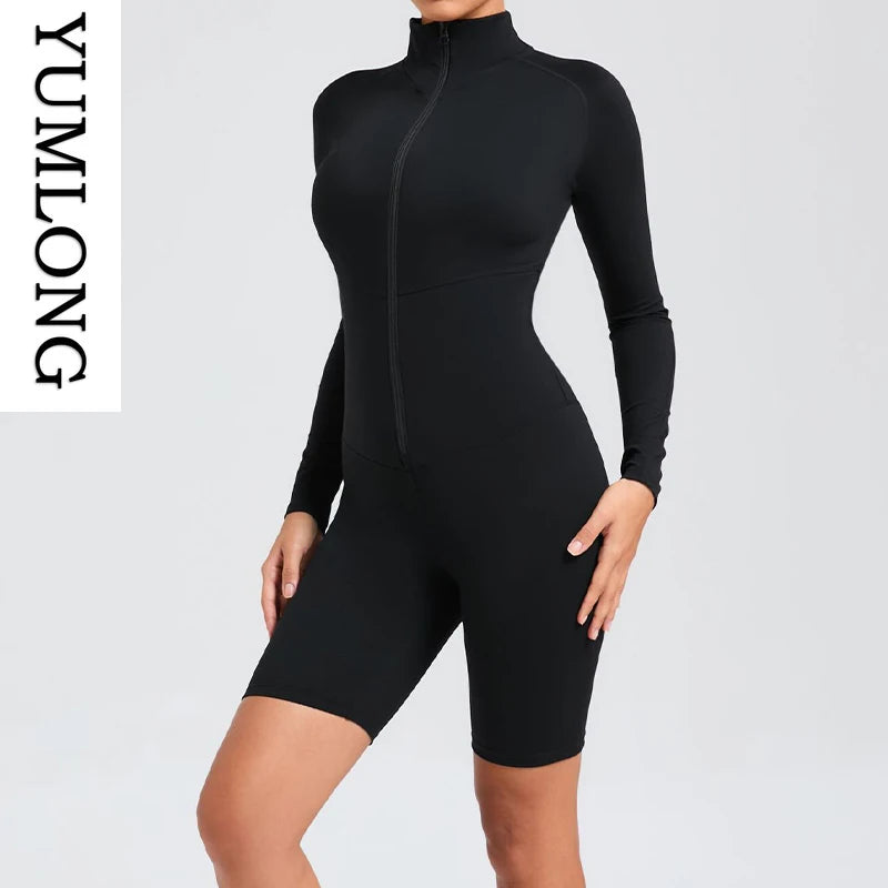Women Zip-Up Yoga Bodysuit High Waist Athletic Unitard Workout - GilloServ