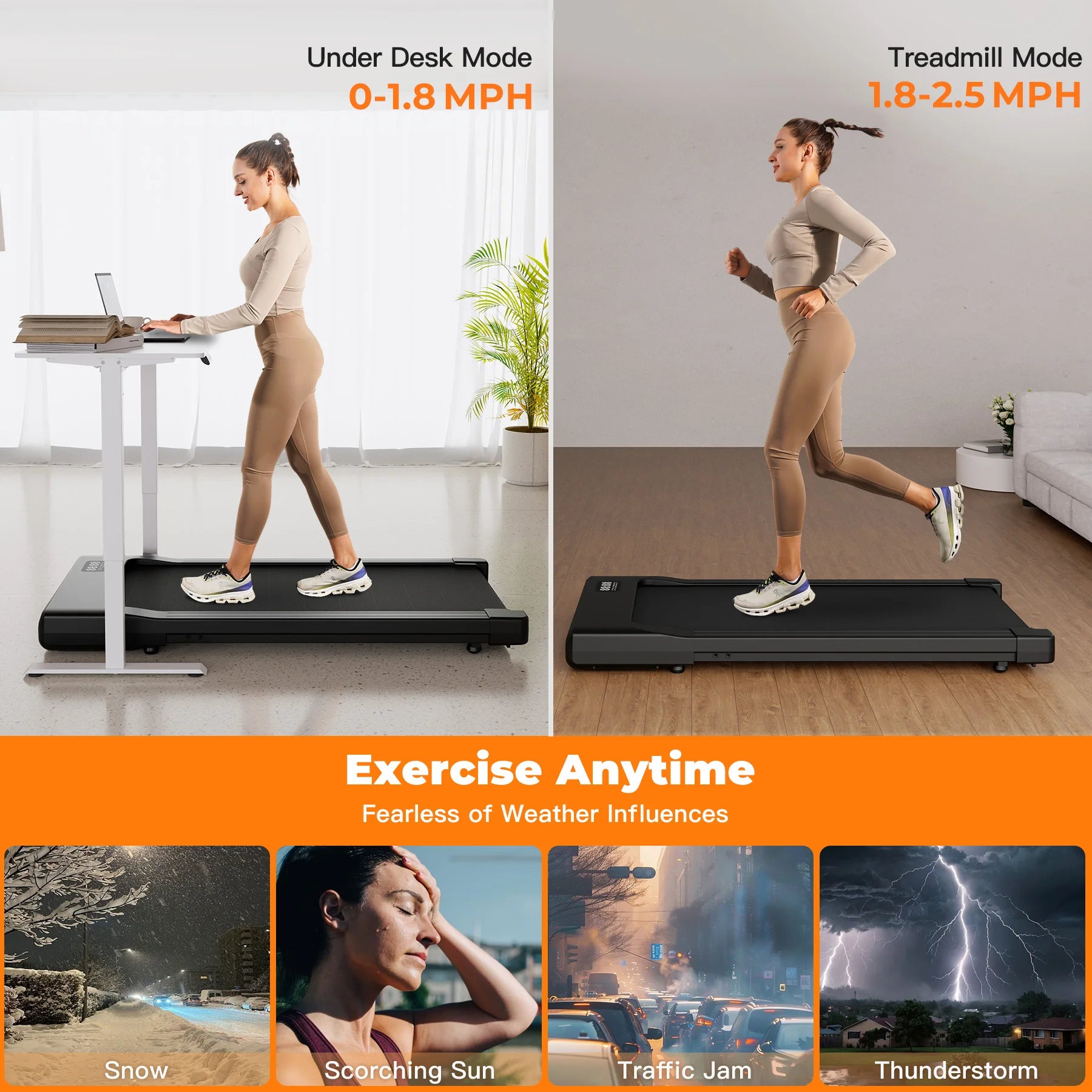 Walking Pad Under Desk Treadmill 2 in 1 Portable Treadmill with Remote Control LED Display 2.5HP Walkingpad for Home&Office - GilloServ