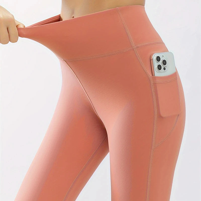 High Waist Quick Drying Butt Lifting Yoga Pants With Pocket, High Strech Running Sports Fitness Leggings, Women's Activewear - GilloServ