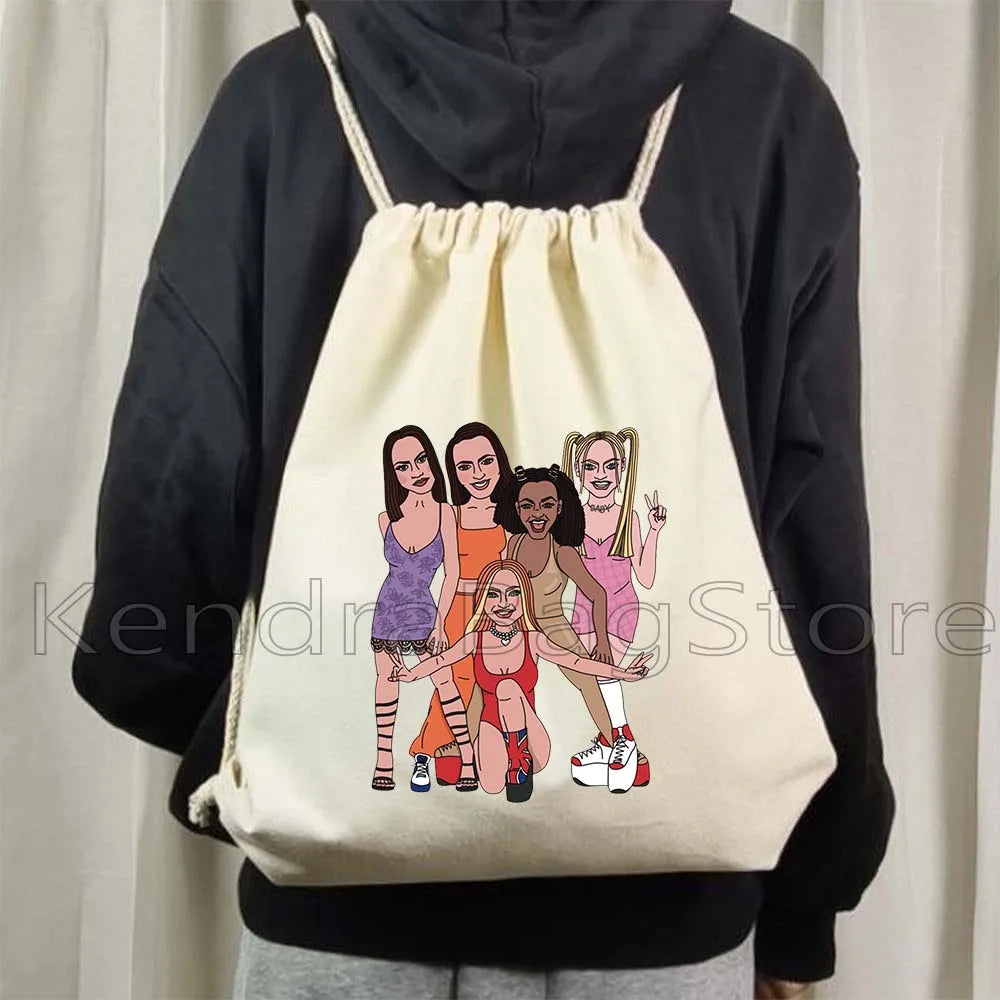 Fashion Spice Girls Print Canvas Drawstring Bags Soccer Backpack Gym - GilloServ