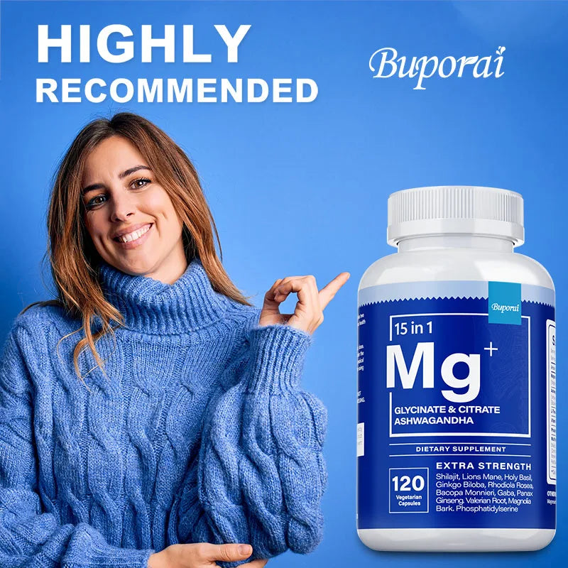 Magnesium + Ashwagandha Supplement - with Magnesium Citrate, Reduce Stress,Promote Adrenal Health, for Sleep,Heart & Bone Health - GilloServ