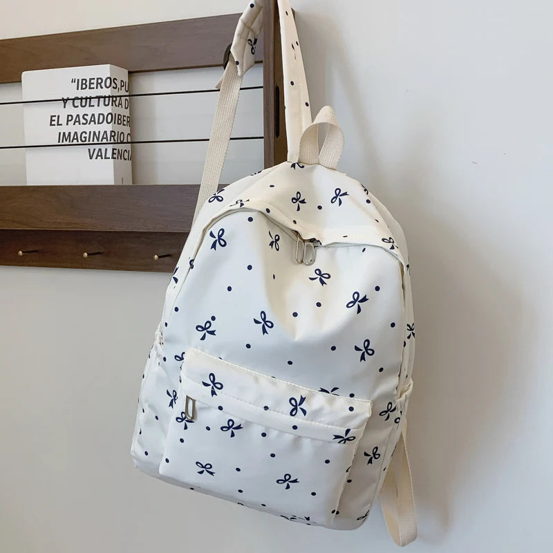 Back To School Backpack Playful Bow Print Bookbag Quilted Comfort and Multi-Pocket Organization System for Women's Campus Life - GilloServ