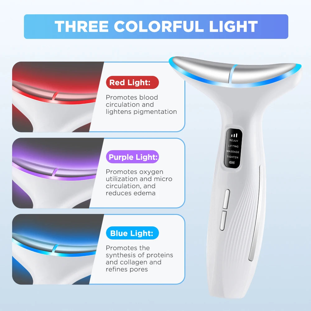3 Colors LED Neck Beauty Device EMS Facial Lifting/ Massager Double Chin Remover/Heat Therapy Face Skin Rejuvenation Instrument - GilloServ